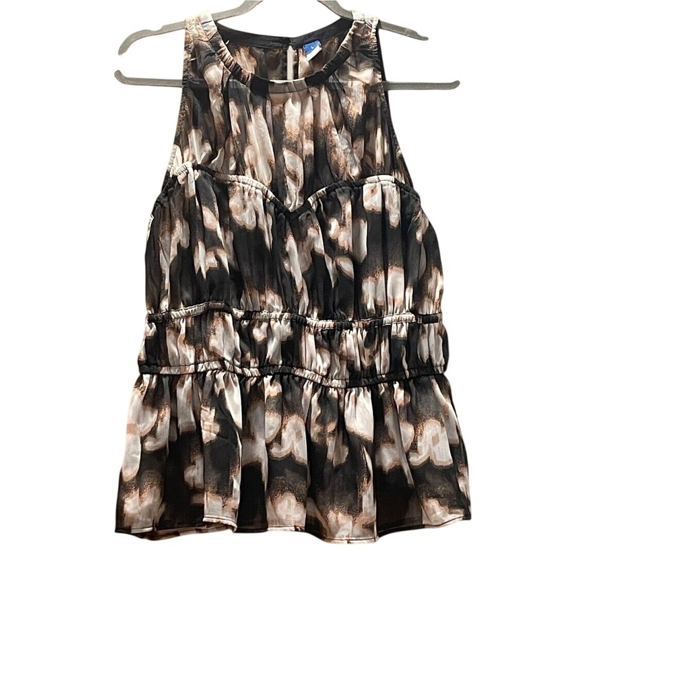 Old Navy | Black and Cream Abstract Tiered Shirt | Size L | Sheer Flowy abstract